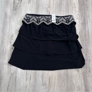 White House Black Market Tube Top Womens S Black Tiered Embroidered Beaded NEW